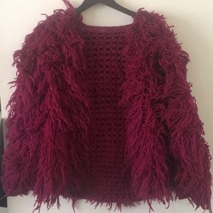 Purple Magenta Shag Runway Coat 90s Award Show